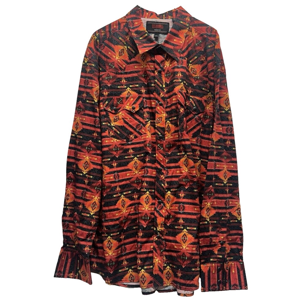 Rock & Roll Denim Mens 2XL Cotton Red Black Snap Button LS Shirt (G6)